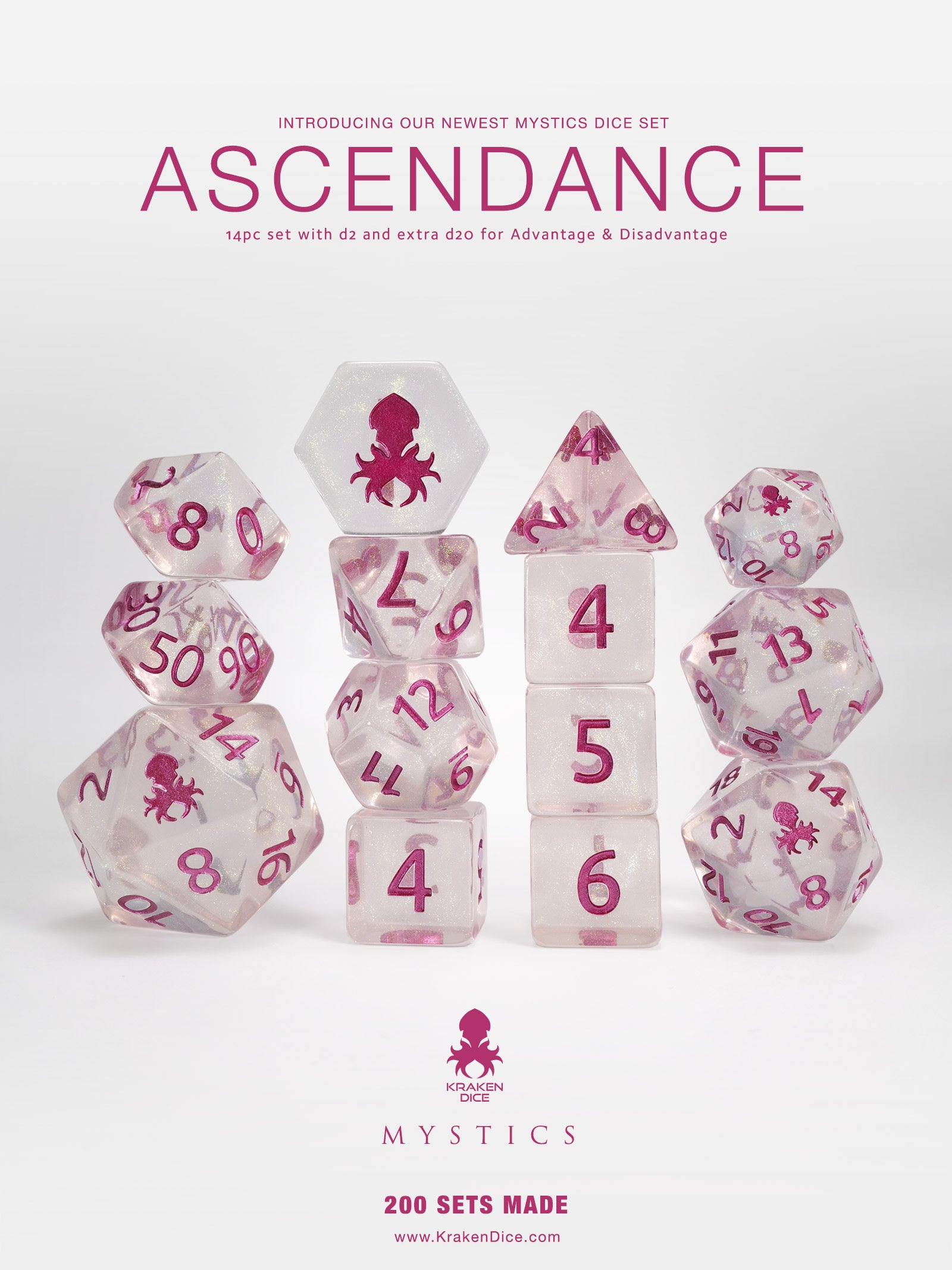 Ascendance 14pc Dice Set Inked in Pink